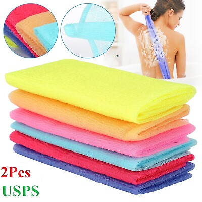 #ad 2pcs 35quot; Shower Exfoliating Bath Cloth Wash Towel Body Back Skin Sponge Scrubber $5.95