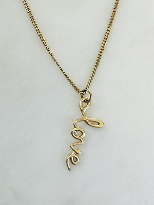#ad 14k Gold LOVE Pendant Script Word CHARM with DIAMOND for Necklace $175.00