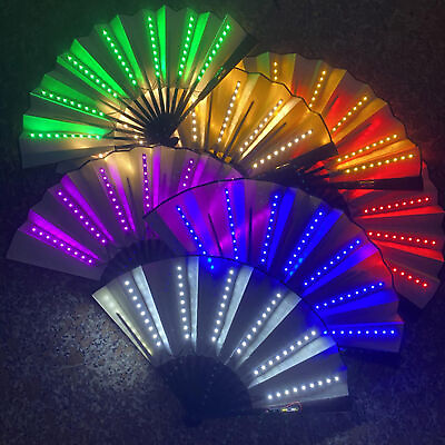 #ad LED Glowing Colorful Chinese Hand Held Folding Fan Light Up Fan Disco Dancing $15.45