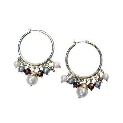 #ad Beaded Circle Hoop Earrings Hinged Back Faux Pearl Rustic Dangle Fashion Jewelry $9.99