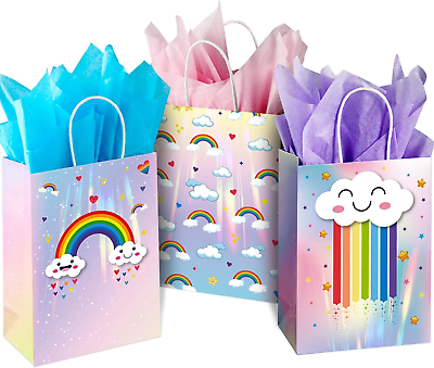 #ad 24Pcs Rainbow Gift Bags with Handles 8.7quot; Small Gift Bags for Party Favors Birt $14.88