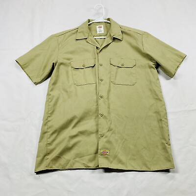 #ad Dickies Shirt Mens Size L Large Tan Brown Workwear Canvas Button Up Pockets $11.11