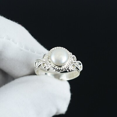 #ad Pearl Ring Natural Gemstone Handmade Ring 925 Sterling Silver Ring All Size $9.99