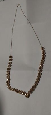 #ad 14kt Yellow Gold 24quot; Gold Necklace With Gold Beads And A Gold Heart Dented Beads $194.00