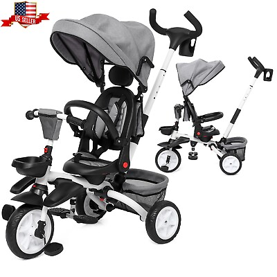 #ad Baby Folding Stroller Tricycle w Reversible Seat amp; Canopy For 1 5 Years Old $85.00