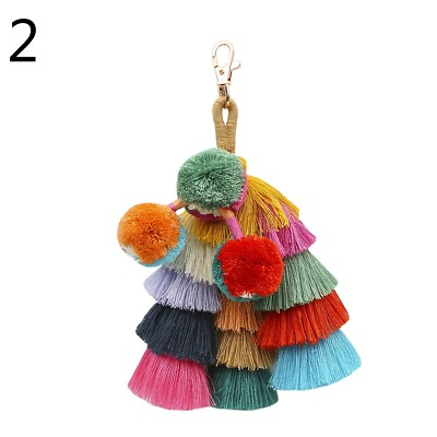 #ad DIY Boho Pom Pom Keychain Handmade Chic Layer Tower Cotton Tassel Fur Ball Decor $16.39