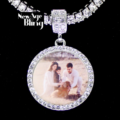 #ad Photo CZ Pendant w Custom Picture Glass Silver Plated Necklace HipHop Jewelry $11.99