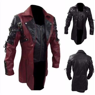 #ad Mens Steampunk Leather Jacket Biker Motorcycle Coat Medieval Renaissance Jacket $80.09