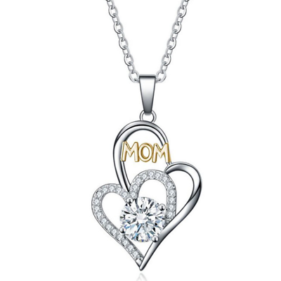 #ad Women Silver Love Heart MOM Cubic Zirconia Pendant Necklace 18quot; Gift PE42 $4.95