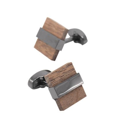 #ad Men French Business Sleeve Studs Square Wooden Cufflinks Father Birthday Gift $10.50