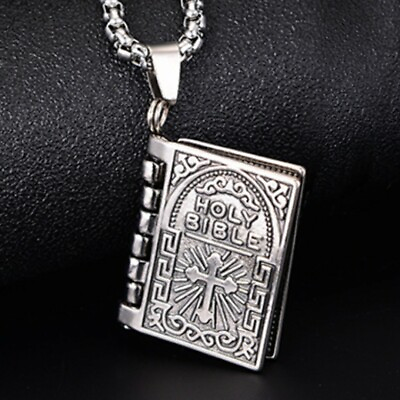 Mens Womens Bible Pendant Necklace Christian Jewelry Stainless Steel Chain 24quot; $8.99