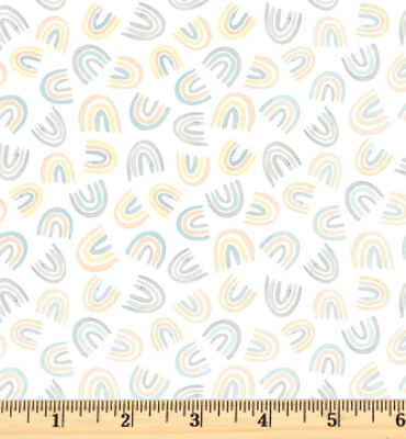 #ad Bunny Love White Tossed Rainbows 5135 W PB Text Fabric By Half Yard Increments $4.20