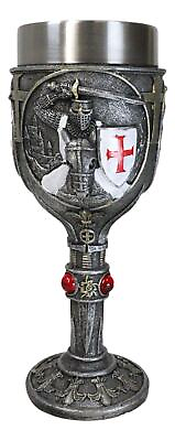 #ad Medieval Templar Crusader Knight Suit of Armor On Horse Wine Goblet Chalice Cup $24.99