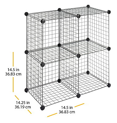 #ad NEW Storage Cubes Stackable Interlocking Wire Shelves Set of 4 Black $25.99