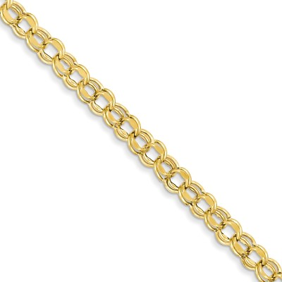 #ad Real 14kt Yellow Gold 7in 6.5mm Hollow Double Link Charm Chain Bracelet; 7 inch $354.75
