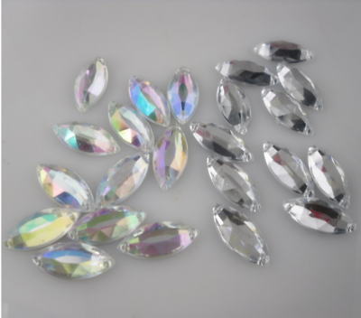 #ad Flat Navette 9X20mm Clear AB Sew on Acrylic Crystal Diamante Rhinestone applique $9.59