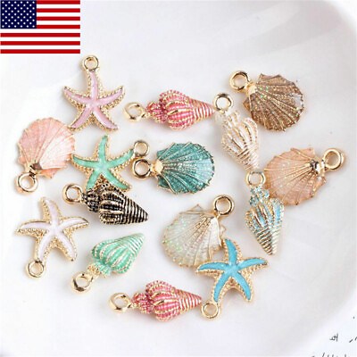 #ad 13Pcs Mixed Starfish Conch Shell Metal Charms Pendant DIY Jewelry Making US $2.25