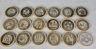 #ad 18x Vintage Playboy Club 25th Anniversary Wooden Nickel Poker Drink Chips Lot $29.95
