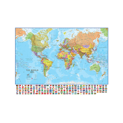 #ad Political World Map with Flags Poster Home Educational Print Wall Decoration $11.58