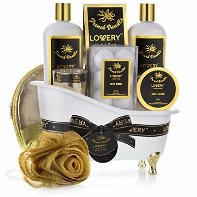 Bath Gift Basket Set for Women: Relaxing at Home Spa Kit in French Vanilla Scent $37.99