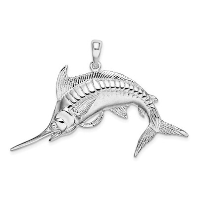 #ad 925 Sterling Silver Nautical Large Blue Marlin Men#x27;s Necklace Charm Pendant $113.24