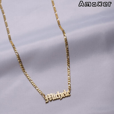#ad Amaxer Personalized Gothic Old English Figaro Chain Custom Name Necklace Jewelry $11.19