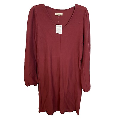 #ad Madewell burgundy v neckline dress long sleeve small NEW $22.56