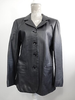 #ad Womens Real Leather Jacket Size Medium Soft Button Up Leonardo UK 12 GBP 24.99