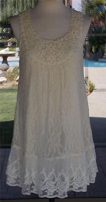 #ad Lacy Pretty Angel Sleeveless Macrame Neckline Ivory Tunic Or Dress Sz. M $26.99