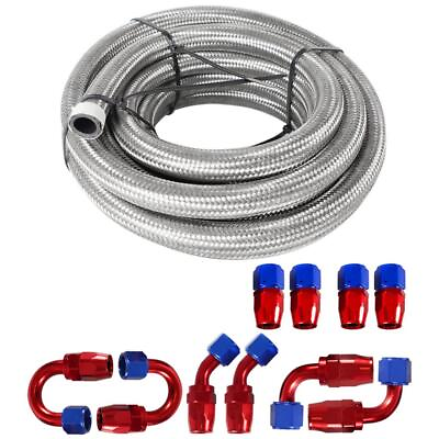 #ad 8AN 10FT Stainless Nylon Braided Oil Fuel Line Hose w 10pcs Swivel Fitting Kit $44.08