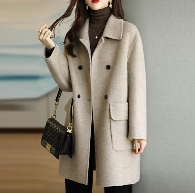 #ad New Spring Fall Women#x27;s Woolen Jacket Casual Double breasted Long Trench Coats $20.81