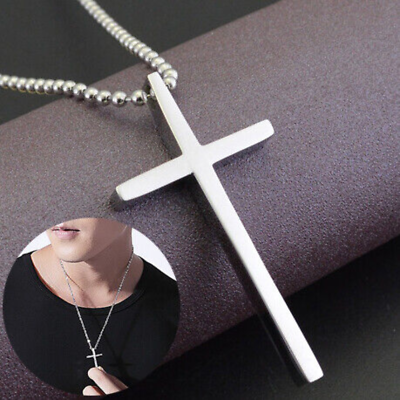 #ad Simple Stainless Steel Silver Jesus Cross Pendant Necklace Chain for Men Women $7.98