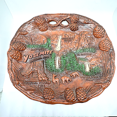 #ad Vintage Yosemite National Park Souvenir Platter Faux Wood Decorative 3D Plate $17.99