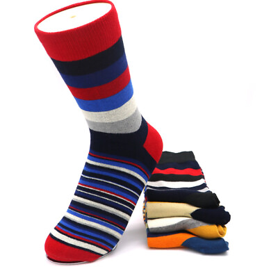 #ad 5 Pairs Colorful Striped Fashion Casual Sox Wedding Gifts Mens Cotton Socks 7 11 $12.39