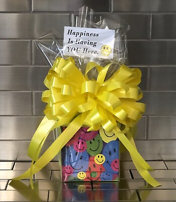 #ad #ad Smiley Face Gift Box Basket amp; 1 2 LB Of Cookies Wrapped With Yellow Bow amp; Card $8.49