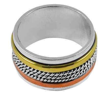 #ad Three Tone Spinner Solid 925 Sterling Silver Design Ring Jewelry Size 7 AR 7065 $14.07