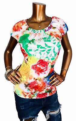#ad Eci L Top Stretch NWT $43 Floral Casual Soft Sleeveless Blouse Easy Wear Crew $17.99