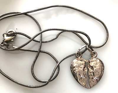 #ad MAN amp; WOMAN Split Apart Sterling Heart Necklace Intact $58.50