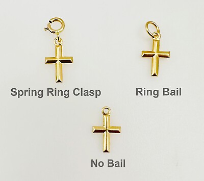 #ad 14K Solid Yellow Gold Mini Cross Charm Pendant: No Bail w Bail w Spring Clasp $31.99