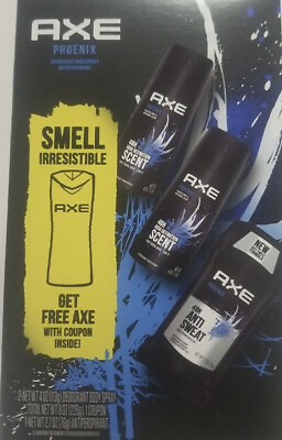 #ad AXE Phoenix 3 piece Gift Set. 2 body spray and 1 roll deodorant. free coup. $21.99