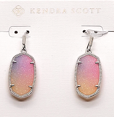#ad Kendra Scott Rhodium Plated Dangle Drop Pink Drusy Earrings $39.99