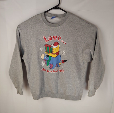 #ad Vintage Disney Winnie the Pooh Love The Perfect Gift Sweatshirt Fall Gray sz M $11.99