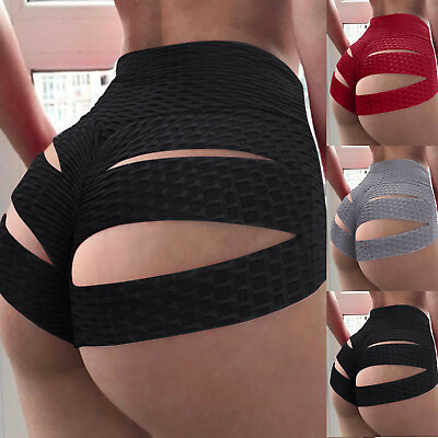 #ad Women Sexy Hollow Cut Out Yoga Shorts Panties High Waist Brief Fitness Workout $15.74