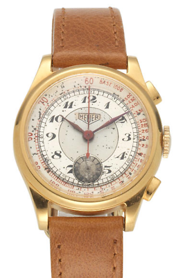 #ad Antique Heuer Leonidas Haste chronograph rare gold plated wristwatch watch $2500.00