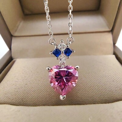 #ad Heart Cut Simulated Sapphire Pretty Heart Shape Pendant In 14K White Gold Plated $132.30
