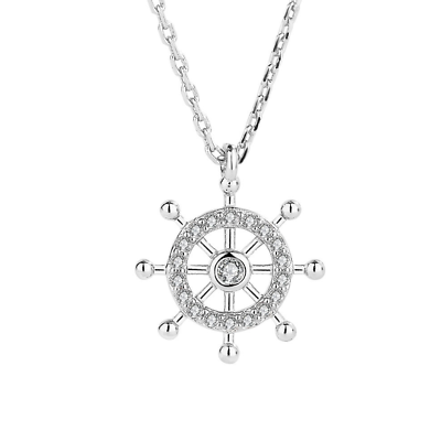 #ad Women Captain Wheel Pendant Necklace 925 Sterling Silver Nautical Anchor PE58 $14.95