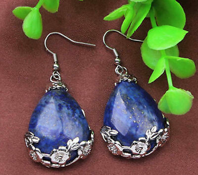 #ad Tibet 925 Silver Drop Lapis Lazuli Flowers Gemstone Hook Earrings Jewelry $6.99