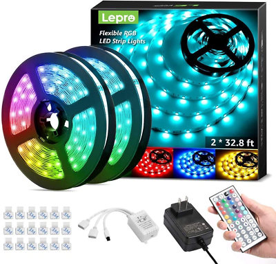 #ad Lepro 65.6ft LED Strip Lights Ultra Long RGB 5050 LED Strips with Remote Contro $33.53