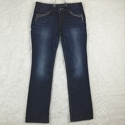 #ad Silver Womens Jeans Suki Mid Slim Boot Blue Denim Dark Wash Super Stretch 32 $24.99