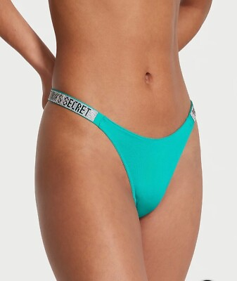 #ad Medium Victoria’s Secret Logo Thong Panty Aqua Blue $17.00
